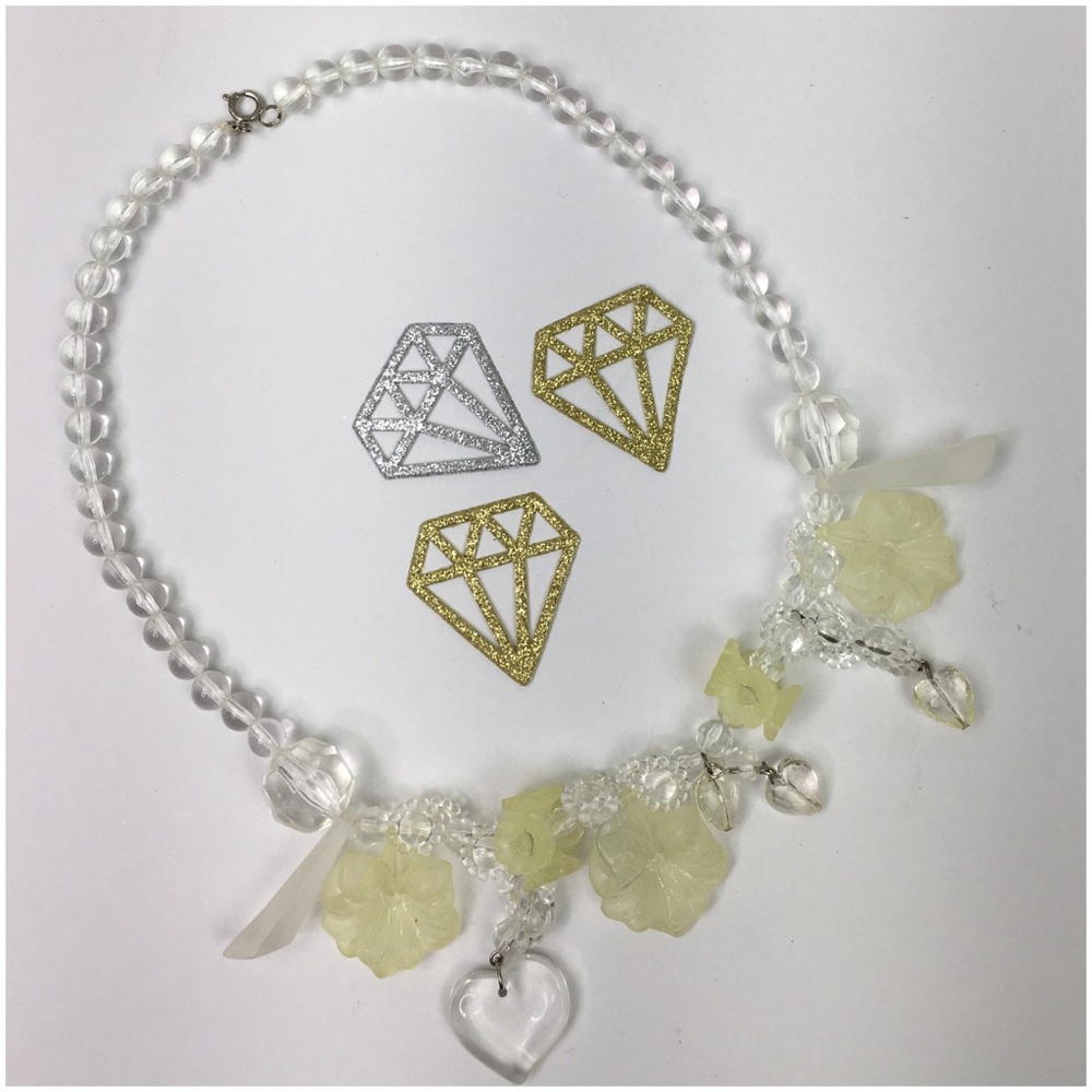Yellow Lilies Clear Hearts & Yellow Flowers With Clear Beads Necklace